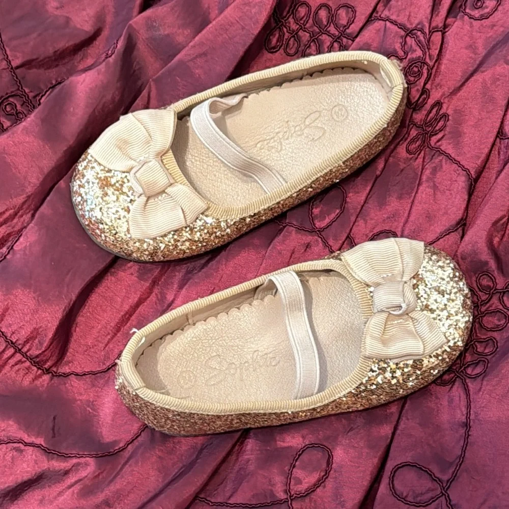 Sophie / Girl Champagne Glitter Bow Shoes Size 24 ( 7.5-8 USA)